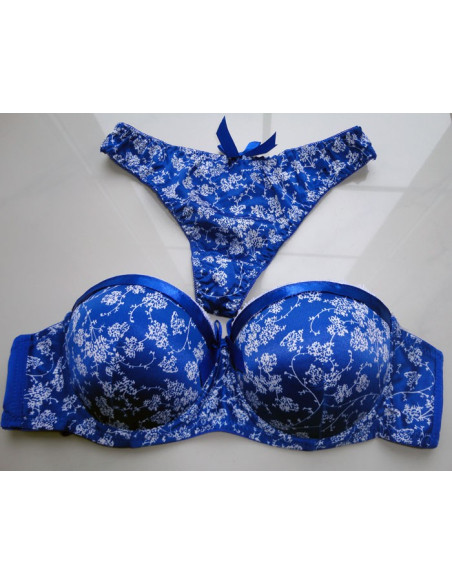 SET OF UNDERWEAR BLUE FLOWERS BARDOT THONG - 2