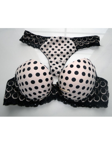 SPODNÍ PRÁDLO SADA BÉŽOVÁ ČERNÁ POLKA DOT THONG