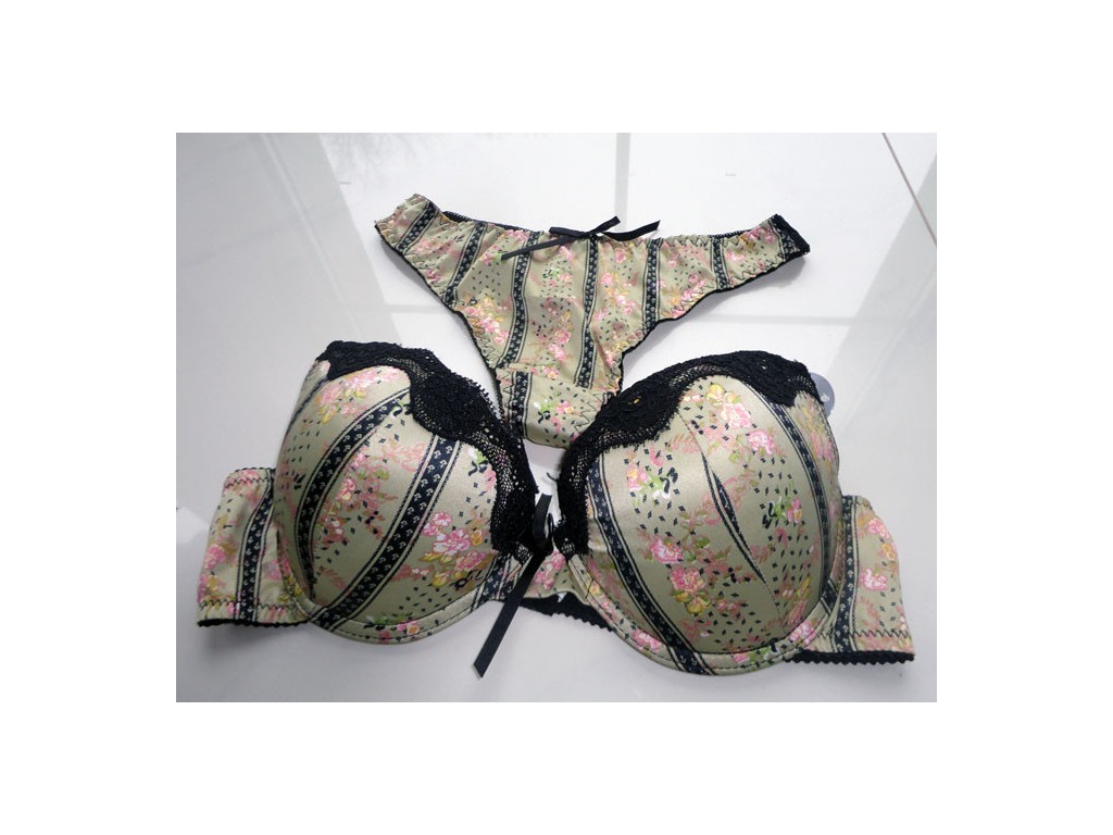ENSEMBLE LINGERIE BEIGE NOIR STRING CORROSIF - 1