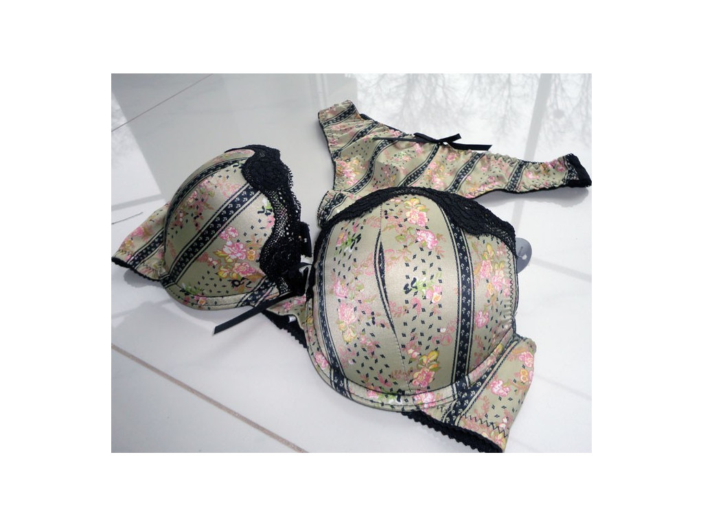 LINGERIE SET BEIGE BLACK CORROSIVE THONG - 2