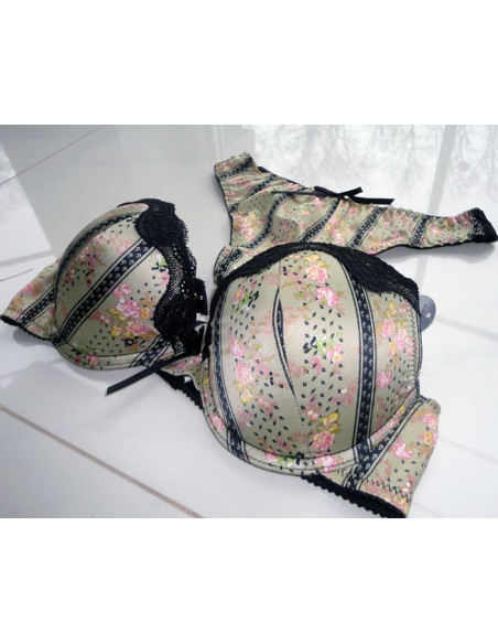 ENSEMBLE LINGERIE BEIGE NOIR STRING CORROSIF - 2