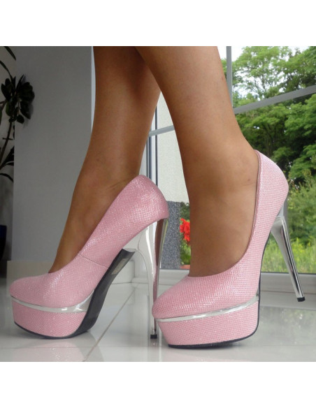 SLIPPERS BUTY BLIZGUČIAI ROŽINĖ PLATFORMA - 1