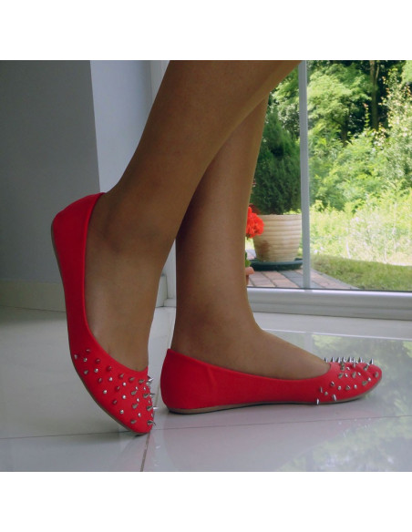 BALLERINES CLOUTÉES ROUGES CHAUSSURES POUR FEMMES - 5