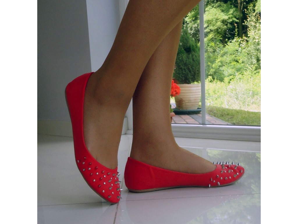 RED STUDDED BALLERINAS WOMEN'S SHOES - 5
