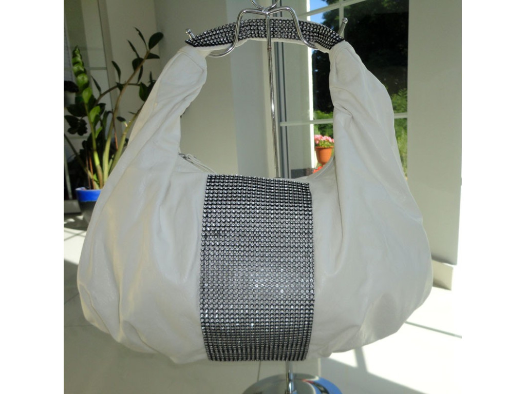 WEIßE TASCHE GROßE A4-ZIRKONIA-SCHULTERTASCHE - 1
