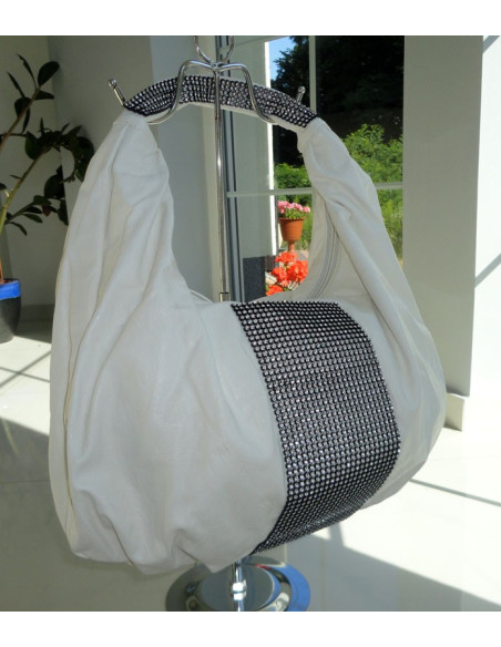WEIßE TASCHE GROßE A4-ZIRKONIA-SCHULTERTASCHE - 2