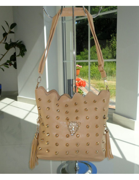 CROSSBODY BAG BEIGE STUDS NÝTY ZLATÉ PŘÍSLUŠENSTVÍ