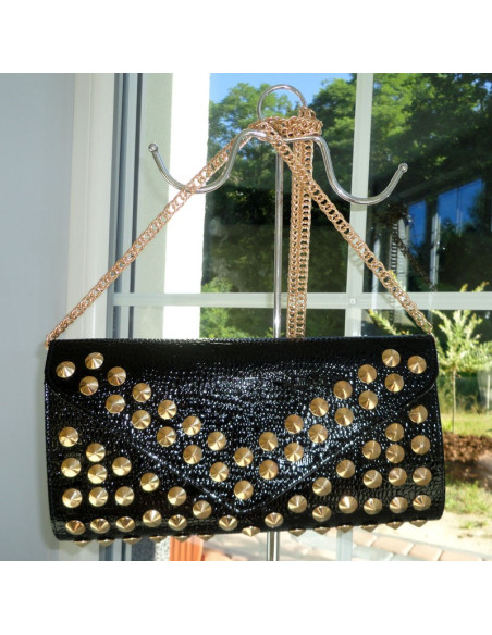 SAC NOIR ECO CUIR RIVET CLOUS ENVELOPPE - 1