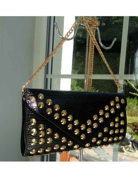 SAC NOIR ECO CUIR RIVET CLOUS ENVELOPPE - 2