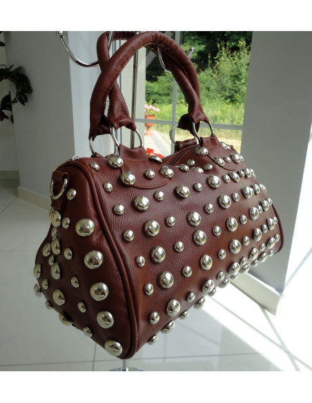 BAG TRUNK BROWN RIVETS SILVER STUDS - 2