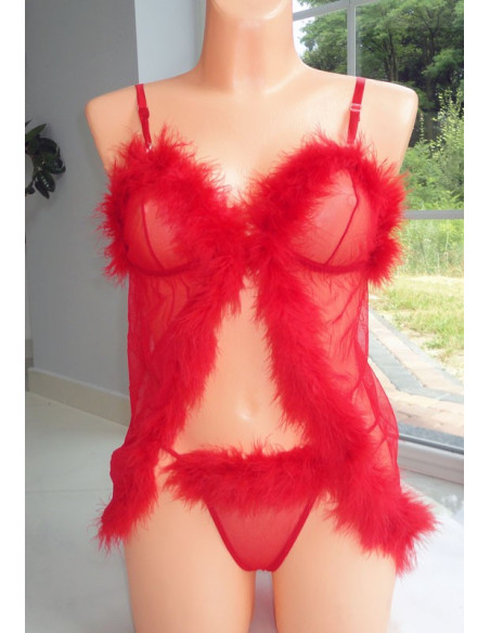 KOSZULKA NOCNA HALKA CZERWONA  PUSZEK SEXY