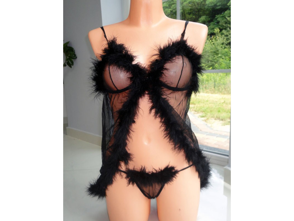 KOSZULKA NOCNA HALKA CZARNA PUSZEK SEXY