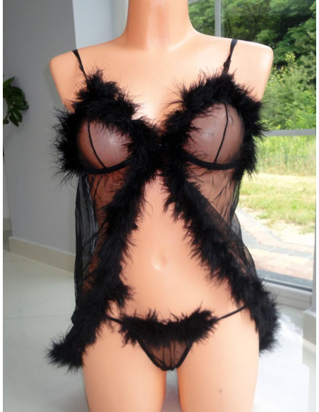 KOSZULKA NOCNA HALKA CZARNA PUSZEK SEXY