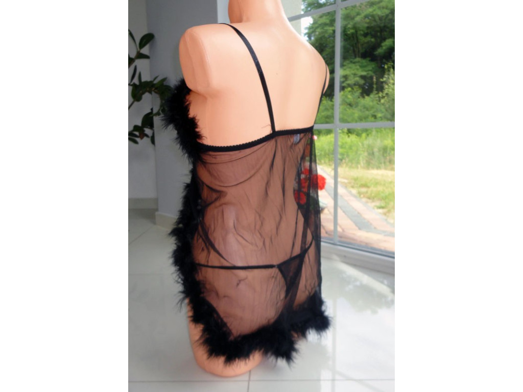 KOSZULKA NOCNA HALKA CZARNA PUSZEK SEXY