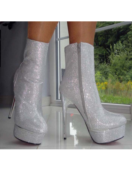 Kotníkové topánky na podpätkoch SILVER GLITTER PLATFORMS - 4