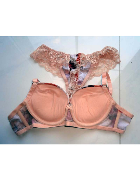 SET DE LINGERIE SATIN BEIGE FLORI STRING - 2