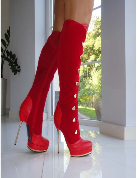 KOZAKI SZPILKI WYSOKIE CZERWONE RED ZAMSZOWE
