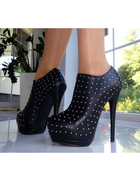 SZPILKI BOTKI CZARNE PLATFORMY ĆWIEKI PLATFORMA