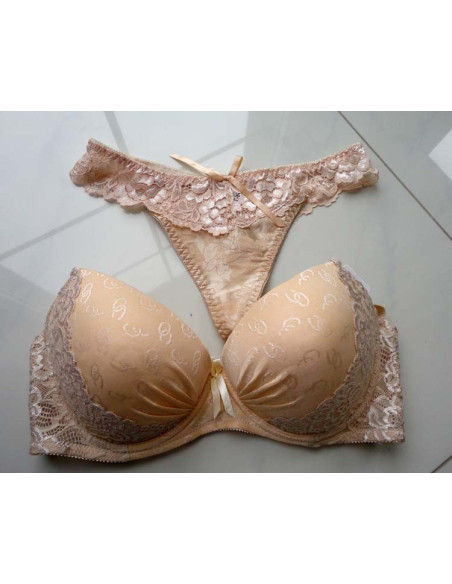 BEIGE ECRU UNDERWEAR SET LACE STRING