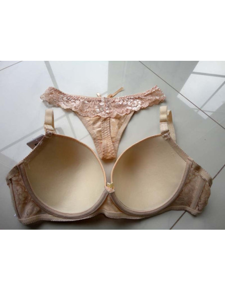 BEIGE ECRU UNDERWEAR SET LACE STRING