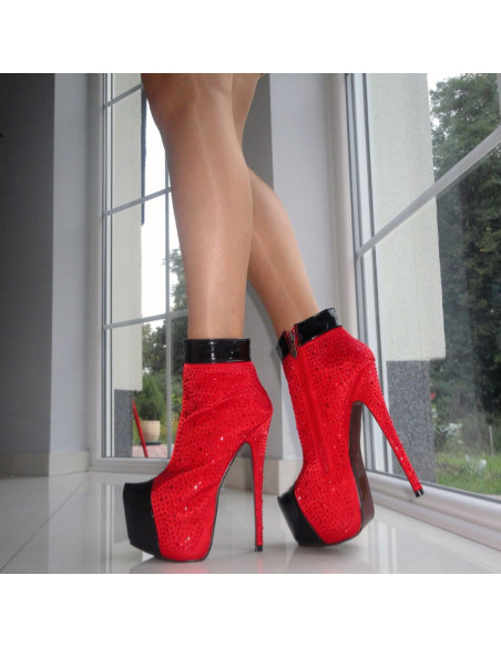 RED ANKLE BOOTS RED SEQUINS, LAKY - 5