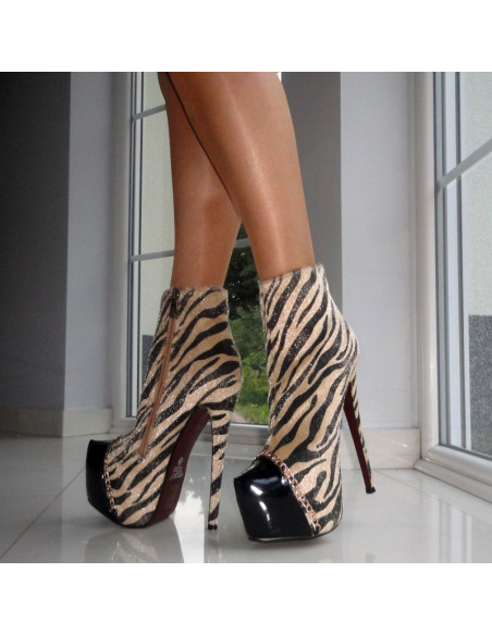 PINS STIEFEL STIEFEL HOCH ZEBRA KAMEL LACK - 1