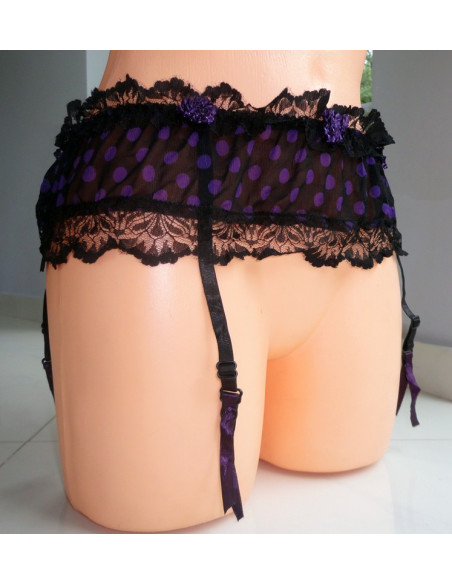 PORTE-JARRETELLES EN DENTELLE À POIS VIOLETS - 1