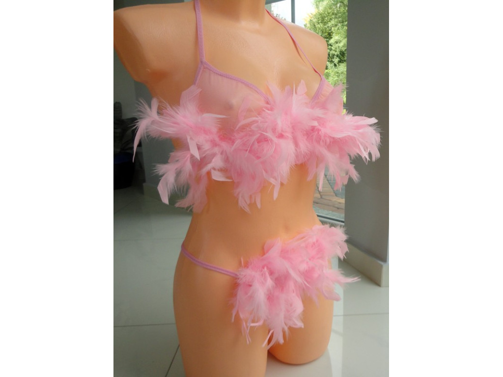 SEXY PINK THONG FEATHER SET - 1
