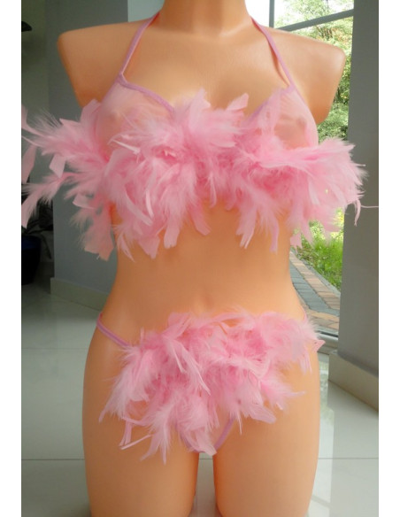 ENSEMBLE SEXY DE PLUMES ROSES POUR STRING - 2