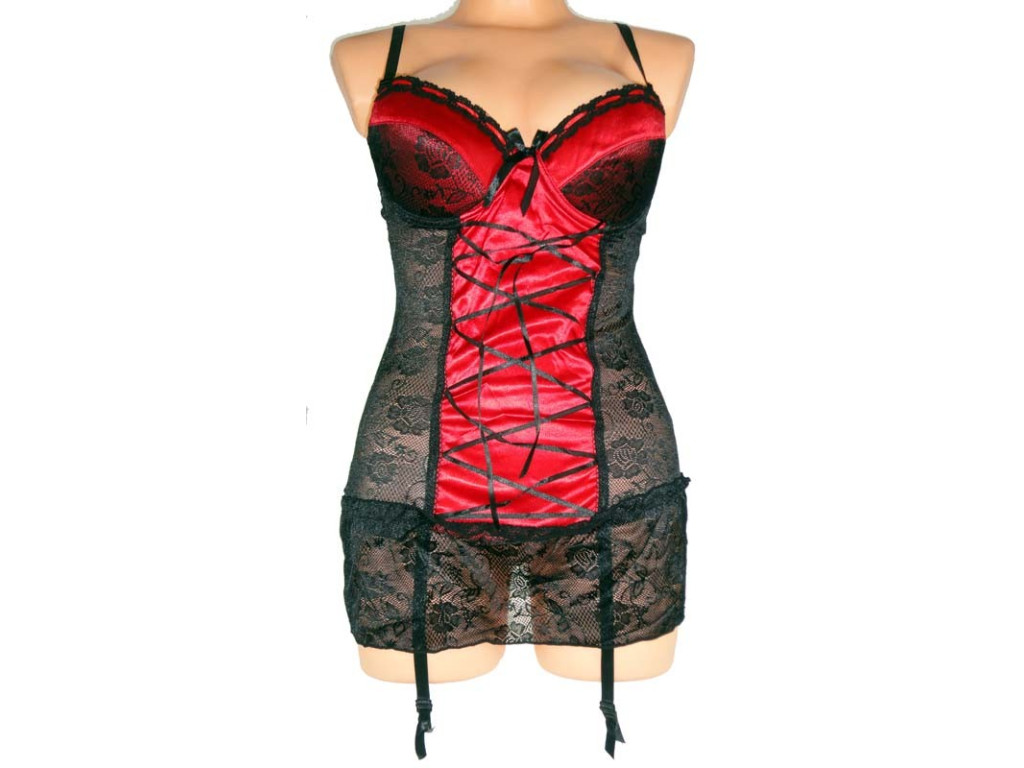 CHEMISE DE NUIT EN DENTELLE NOIR ET ROUGE - 1