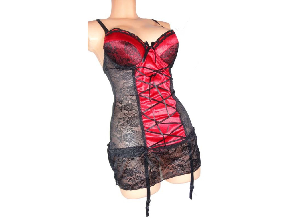 CHEMISE DE NUIT EN DENTELLE NOIR ET ROUGE - 2