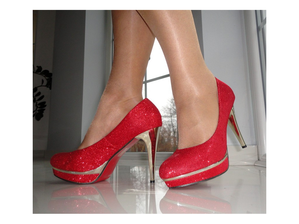 ÉPINGLES BASSES CHAUSSURES EN BROCART ROUGE  - 2