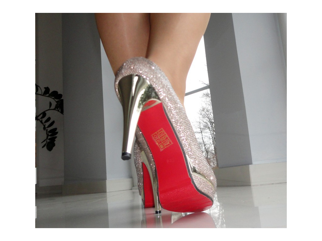 Vysoké podpatky NÍZKÉ BOTY GLITTER GOLD - 5