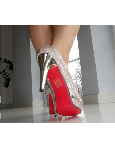 Vysoké podpatky NÍZKÉ BOTY GLITTER GOLD - 5