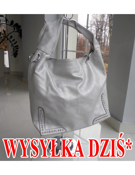 GROßE SILBERNE ÖKO-TASCHE LEDER A4 ZIRKONIA - 1