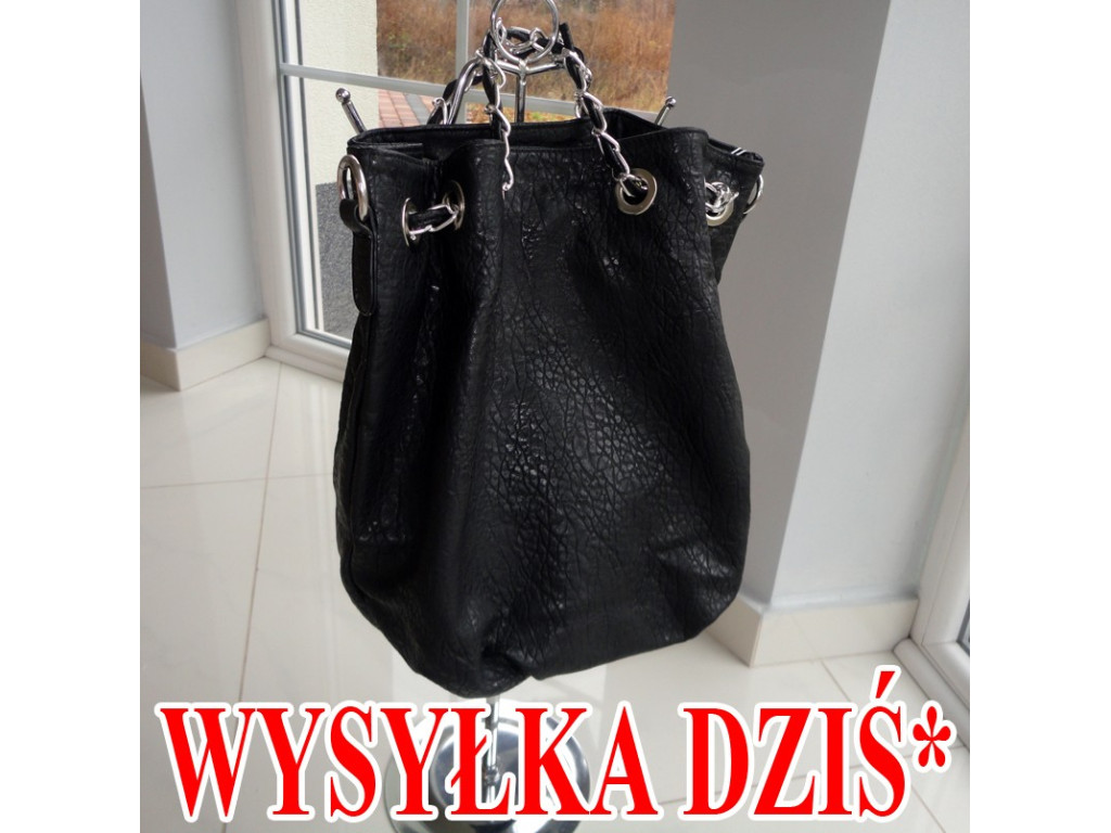 CZARNA TORBA TYPU WOREK SREBRNY LANCUSZEK