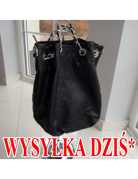 CZARNA TORBA TYPU WOREK SREBRNY LANCUSZEK