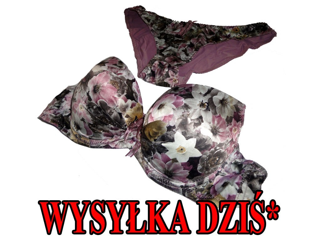KOMPLET POWIĘKSZAJĄCY FIOLETOWY W KWIATY