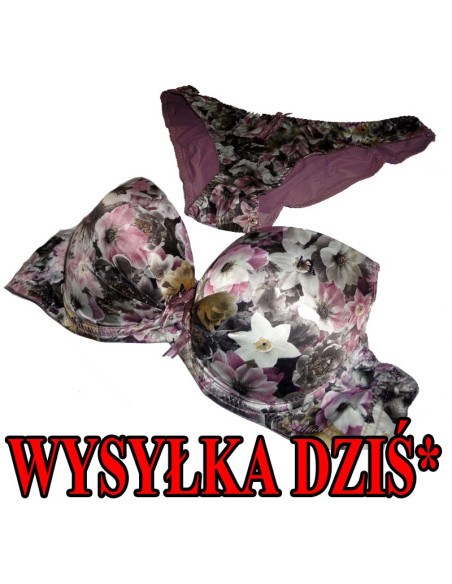 KOMPLET POWIĘKSZAJĄCY FIOLETOWY W KWIATY
