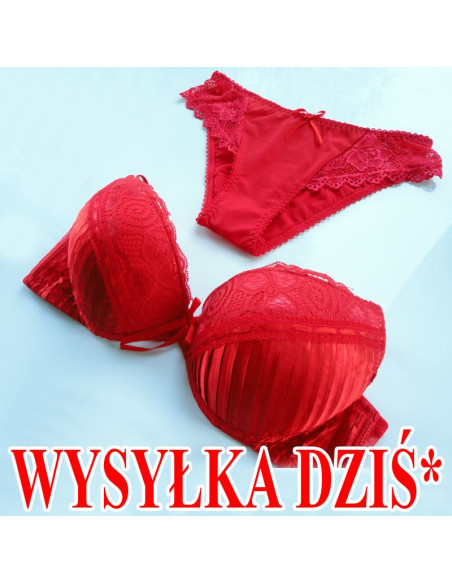 KOMPLET BIELIZNY BIAŁY STRINGI SATYNOWY