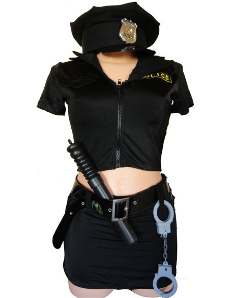 PRZEBRANIE POLICJANTKA SPODNICZKA CZARNA KAJDANKI