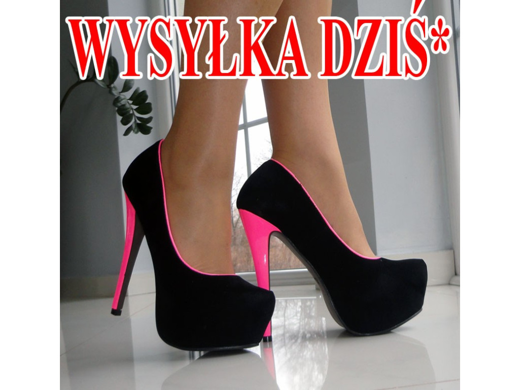SZPILKI WYSOKIE NEONOWE CZARNE RÓŻOWE