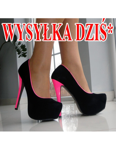 SZPILKI WYSOKIE NEONOWE CZARNE RÓŻOWE