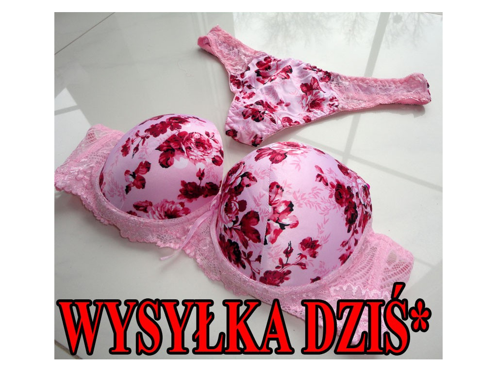KOMPLET BIELIZNY ROZOWY KWIATY