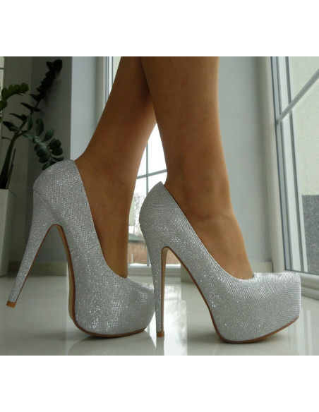 HOHE PINS SILBER-GLITTER-PLATTFORM - 3