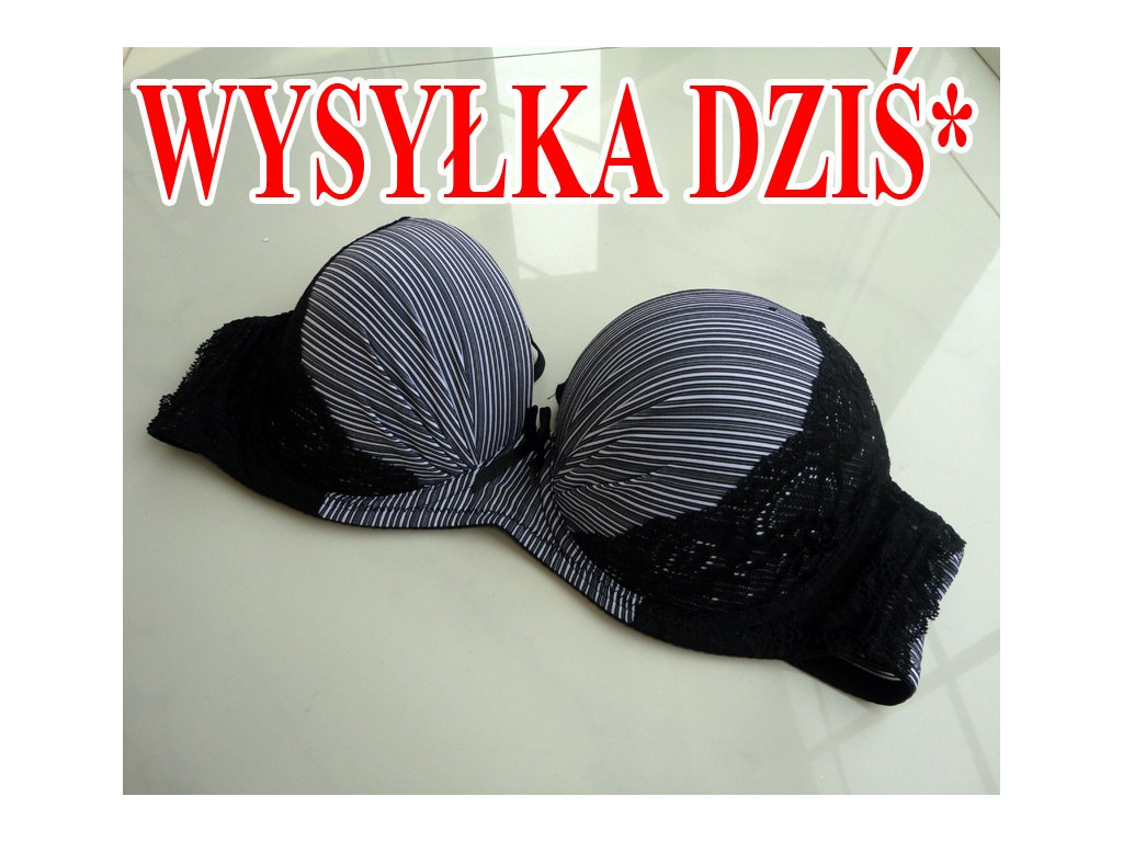 SOUTIEN-GORGE RAYÉ EN DENTELLE NOIRE - 1