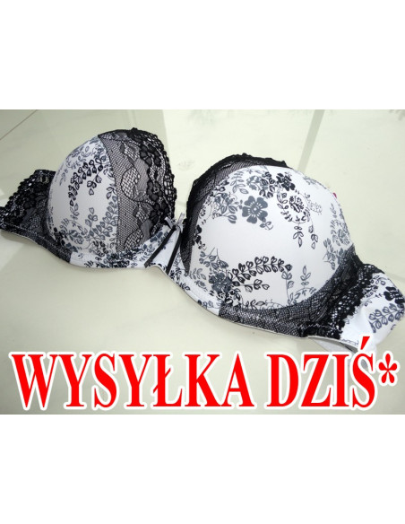 BIUSTONOSZ SEXI BIAŁO CZARNY KORONKA