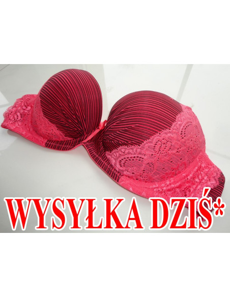 STANIK SEXI POWIĘKSZAJĄCY RÓŻOWA KORONKA - 1
