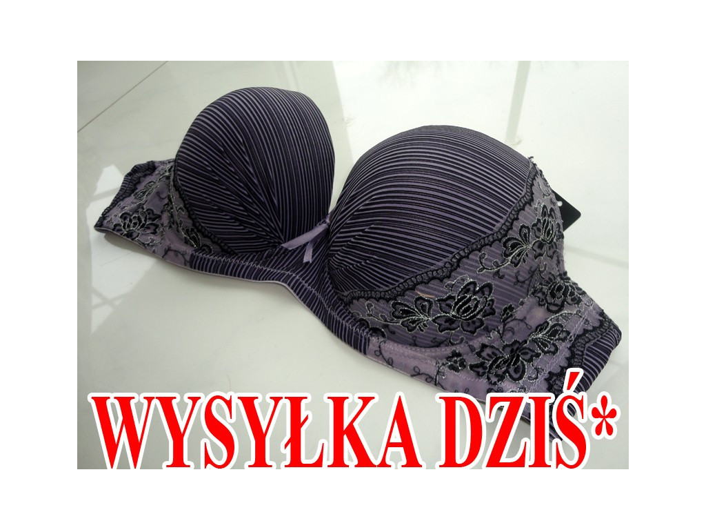 BIUSTONOSZ POWIĘKSZAJĄCY KWIATY SZARE PASKI