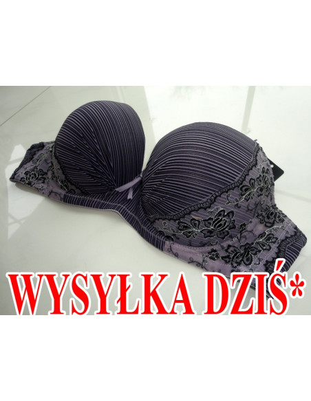 BIUSTONOSZ POWIĘKSZAJĄCY KWIATY SZARE PASKI